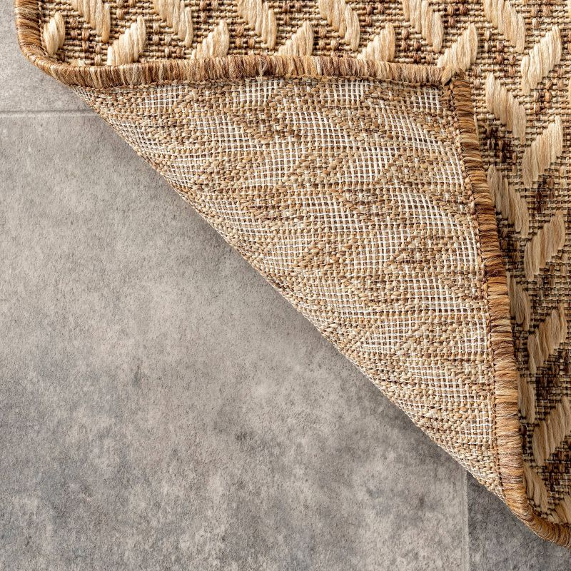 nuLOOM 4'x6' Camryn Abstract Herringbone Indoor and Outdoor Area Rug Beige: Geometric Flat Pile, Machine Made