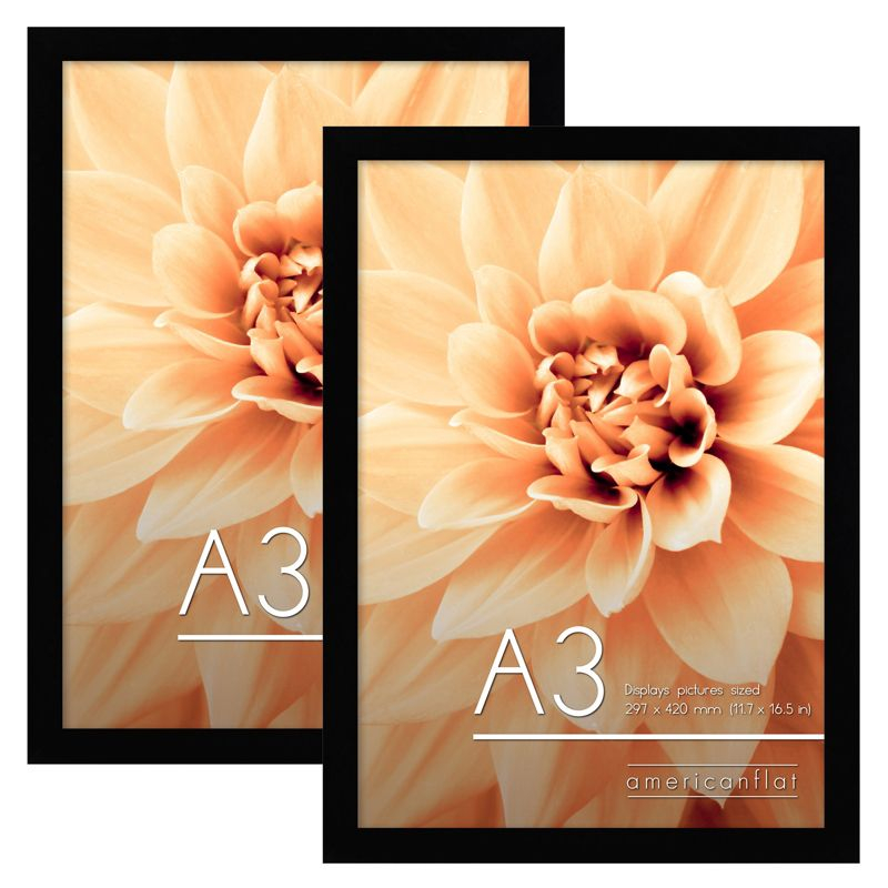 Americanflat A3 Picture Frame with Shatter-Resistant Glass - Set of 2 - 11.7x16.5 Frame with Engineered Wood - Signature Collection - Black