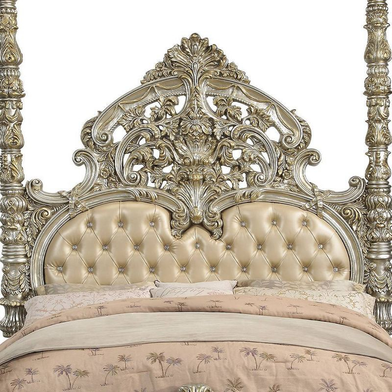 96" Eastern King Bed Danae Bed Synthetic Leather, Champagne and Gold Finish - Acme Furniture: Tufted, Camelback Headboard, Faux Leather