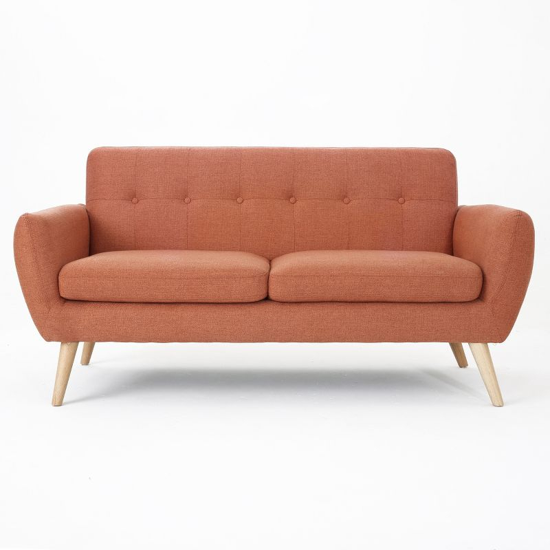 GDFStudio Sheena Mid Century Modern 67.25 " Upholstered Tufted 2 Seater Sofa, Burnt Orange/Natural Oak