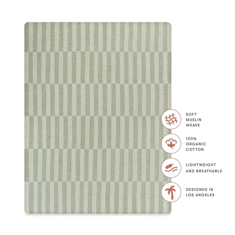 Babyletto Muslin All-Stages Midi Crib Sheet, GOTS Certified Organic Cotton - Moss Stripe