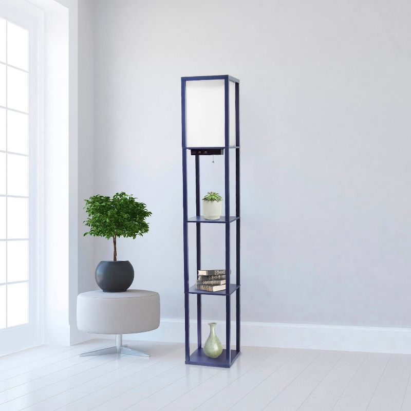 Creekwood Home Classix 62.5" 3-Tier Storage Floor Lamp with Charging Ports and Outlet Navy Blue