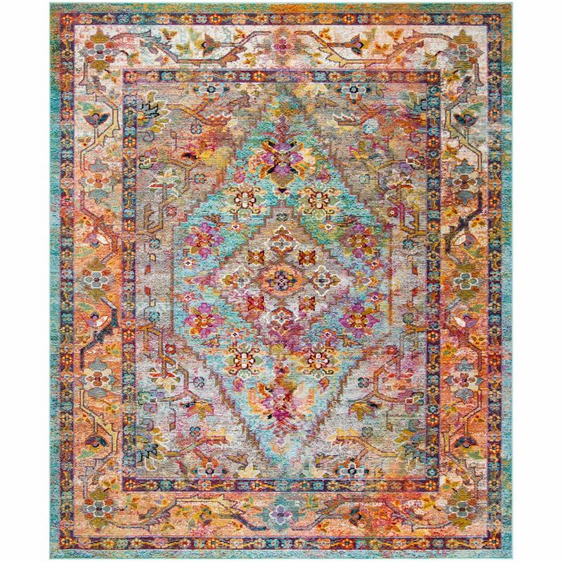 Crystal CRS507 Power Loomed Area Rug - Light Blue/Orange - 8'x10' - Safavieh.