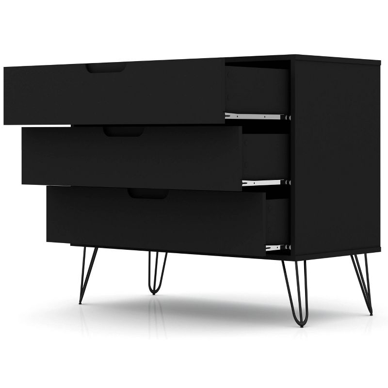 Rockefeller Dresser Black - Manhattan Comfort: MDF Composite Frame, 3-Drawer Storage for Bedroom