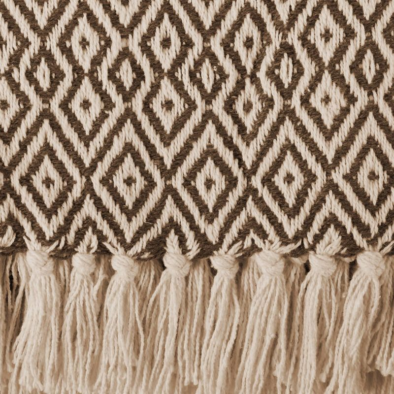 50"x60" Double Diamond Throw Blanket Brown - Design Imports: Cotton Woven, Machine Washable, Cozy for Couch