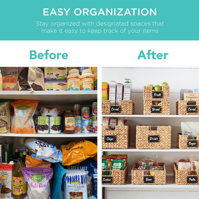 Best Choice Products Set of 4 12in Woven Water Hyacinth Pantry Baskets w/ Chalkboard Label, Chalk Marker - Natural