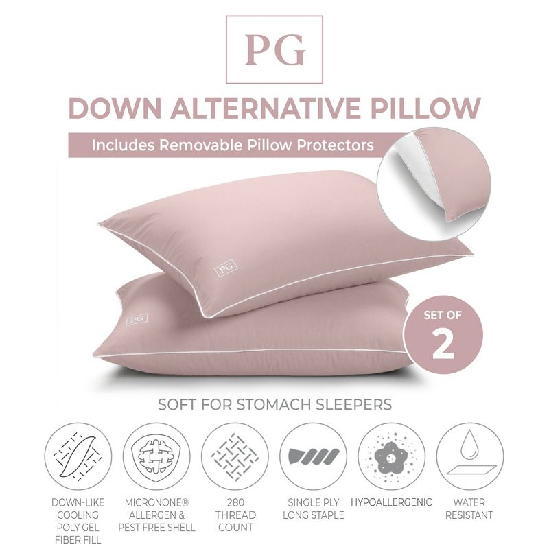 Pillow Gal Soft Density Stomach Sleeper, Down Alternative Pillow with MicronOne Technology, and Removable Pillow Protector, Set of 2  -