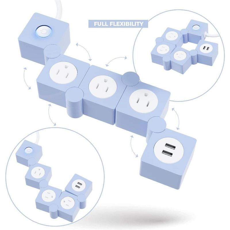iJoy Flexible Power Strip- 3 AC Outlets and 2 USB Charging Ports with 5 Ft Extension Cord