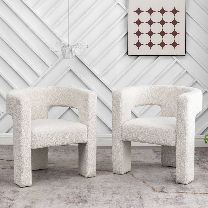 Kinwell Set of 2 28" Wide Boucle Upholstered Square Armchair Cream: Polyester Fill, Wood Frame, No Assembly Required