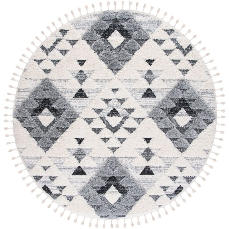 Moroccan Tassel Shag MTS688 Power Loomed Indoor Accent Rug - Ivory/Grey - 3' Round - Safavieh