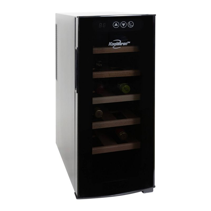 Koolatron Wine Cooler Refrigerator 12 Bottle Deluxe Countertop Compact Wine Cellar, Small Freestanding: Black Glass Door, Thermoelectric, 6 Shelves
