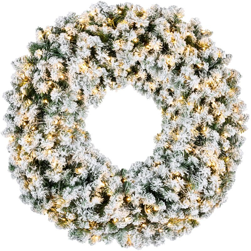 Best Choice Products 48in Artificial Pre-Lit Flocked Fir Christmas Wreath Decoration w/ 200 2-in-1 LED Lights, 714 Tips