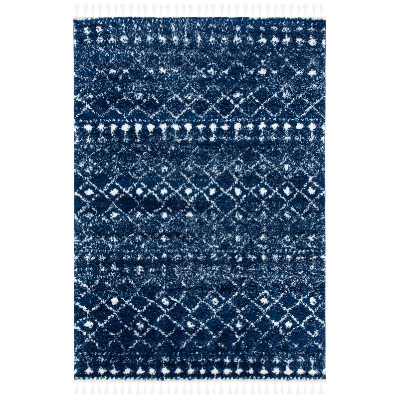 Berber Fringe Shag BFG519 Power Loomed Indoor Area Rug - Dark Blue/Ivory - 6'7"x9' - Safavieh