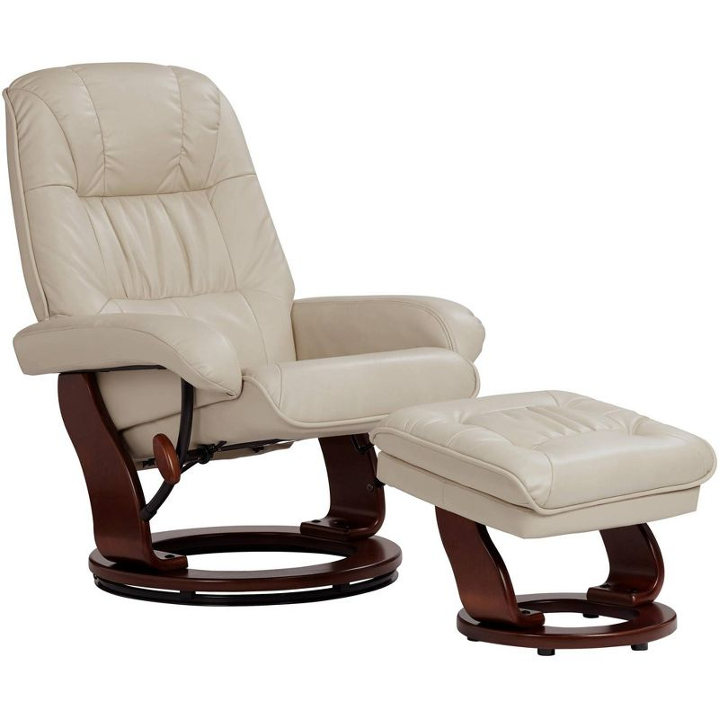 BenchMaster Kyle Taupe Faux Leather Recliner Chair Modern Armchair Ottoman Footrest Ergonomic Manual Reclining Swivel for Bedroom Living Room Reading