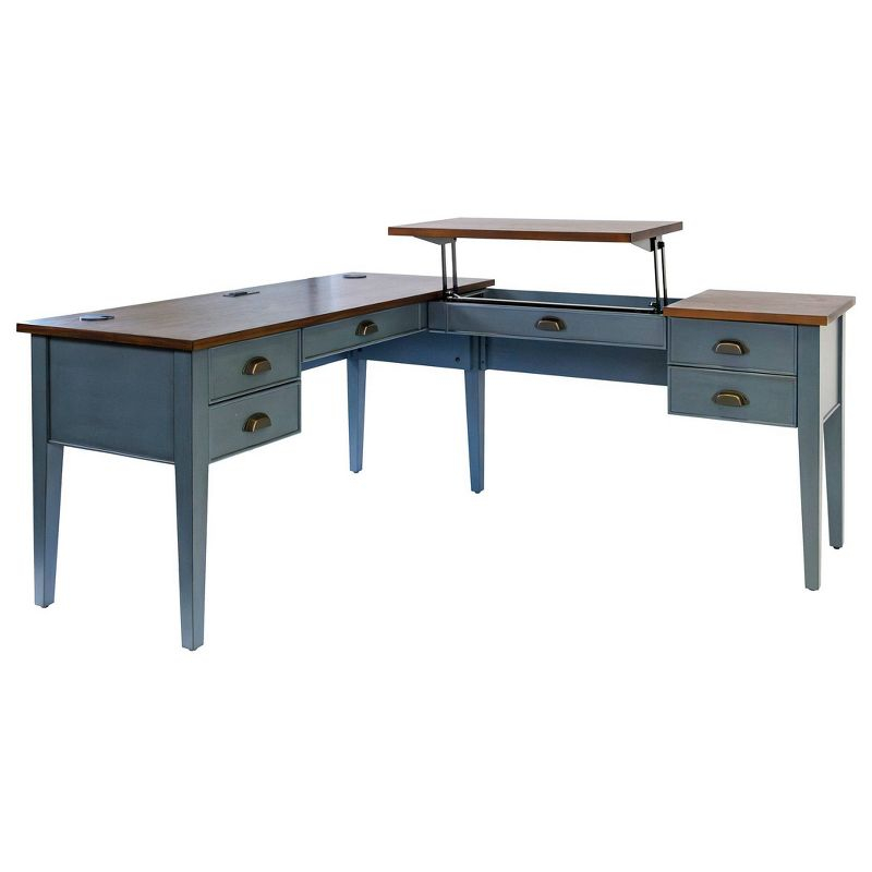 Open L-Shaped Pedestal Writing Desk Blue - Fairmont Collection - Martin Furniture: Wood, Charging Station, USB Port