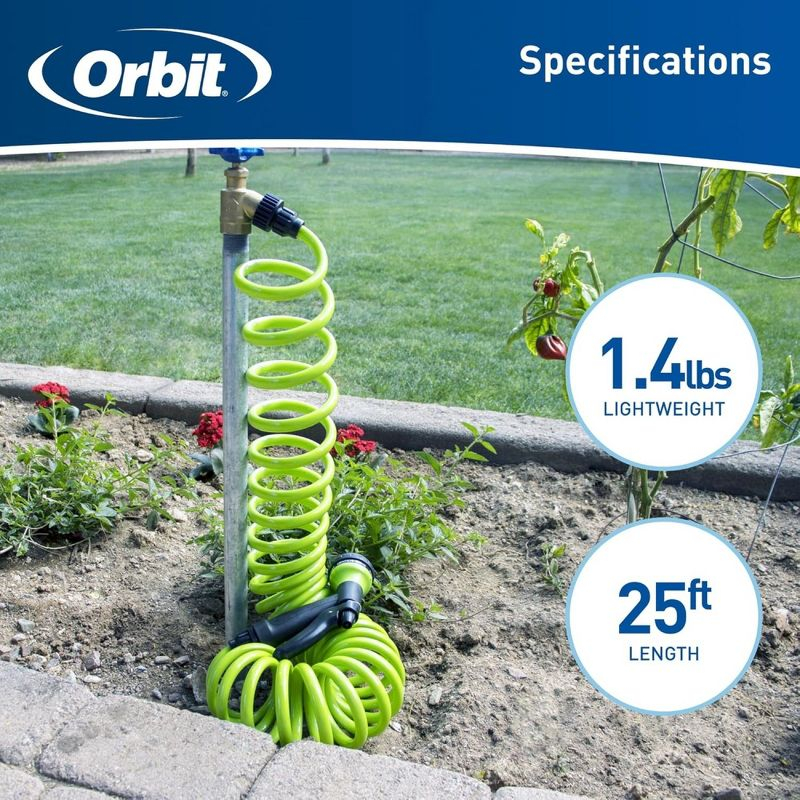 Orbit Coil Garden Hose with Nozzle, Green, 25ft