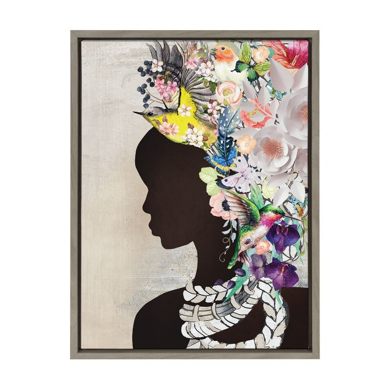 Kate and Laurel Sylvie Natural Woman Framed Canvas by Nikki Chu, 18x24, Gray