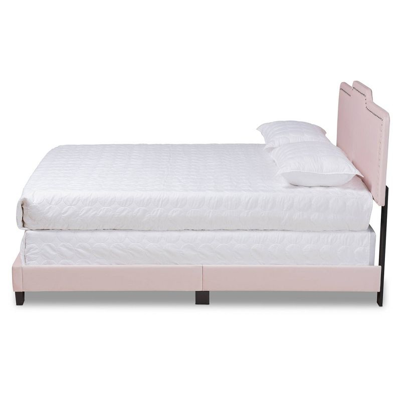 Full Benjen Glam Velvet Fabric Upholstered Panel Bed Pink - Baxton Studio: Silver Nailhead, Wood Frame