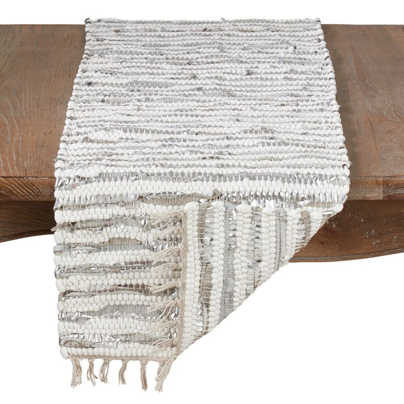 Saro Lifestyle Foil Strip Chindi Runner, Silver, 16" x 72"