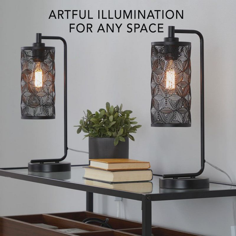 LumiSource (Set of 2) Gwen 18" Contemporary Metal Task Lamps Matte Black Metal from Grandview Gallery: UL Listed, Drum Shade, No Bulbs Included