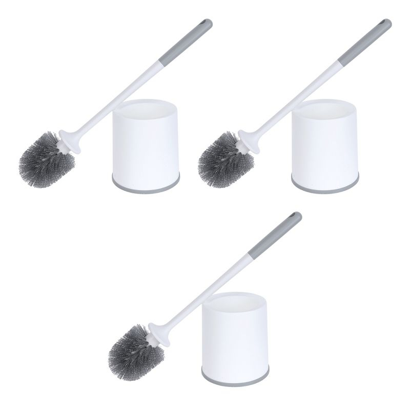 REGALWOVEN Soft Bristle Round Head Toilet Brush and Holder Set White 3 Pcs