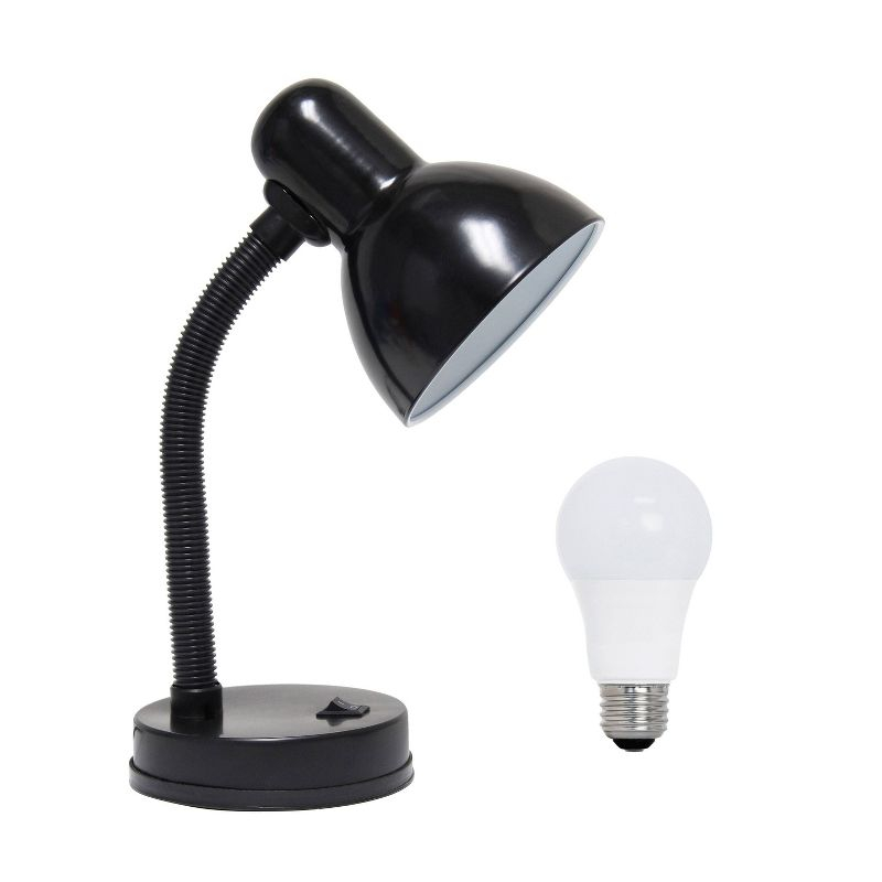 Simple Designs 14.25" Basic Metal Desk Lamp with Flexible Hose Neck (Includes LED Light Bulb) Black