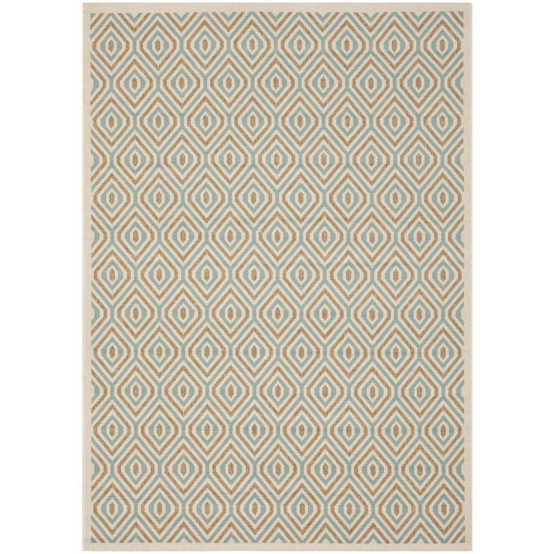 Veranda VER003 Power Loomed Indoor/Outdoor Area Rug - Cream/Aqua - 6'7"x9'6" - Safavieh.