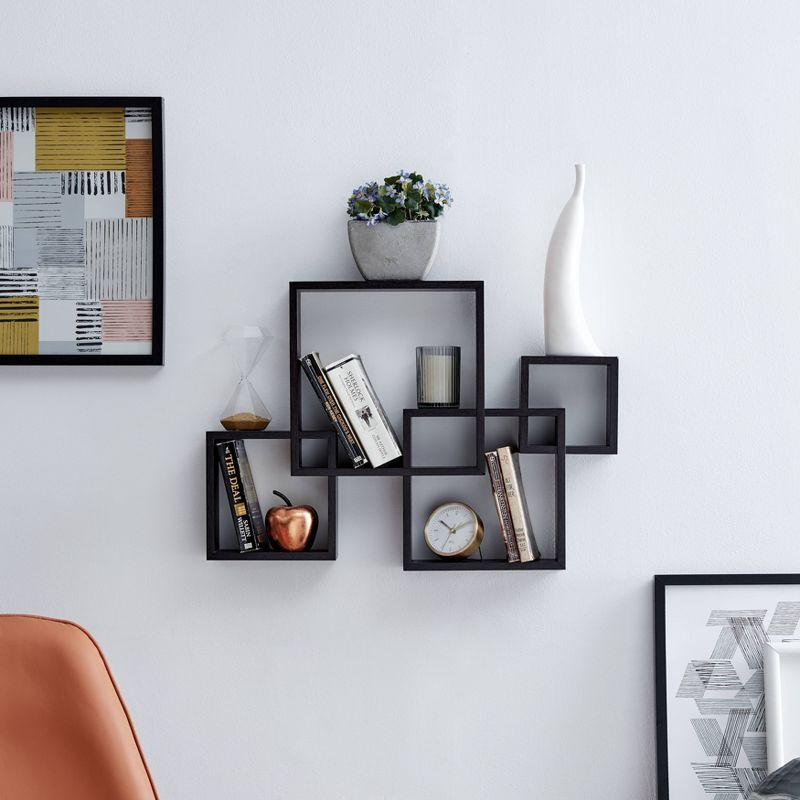 25.5" x 17.75" Intersecting Cube Wall Shelf Black - Danya B.: Modern Cubby Storage, Easy Install