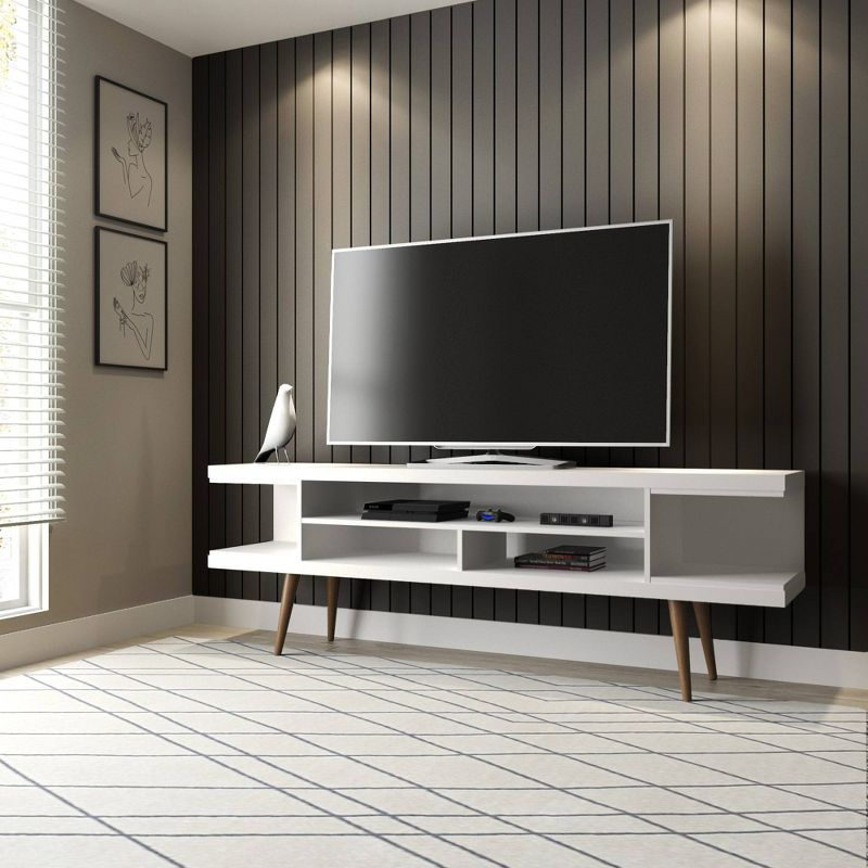 Utopia TV Stand for TVs up to 65" White - Manhattan Comfort: Modern Entertainment Center, Cable Management