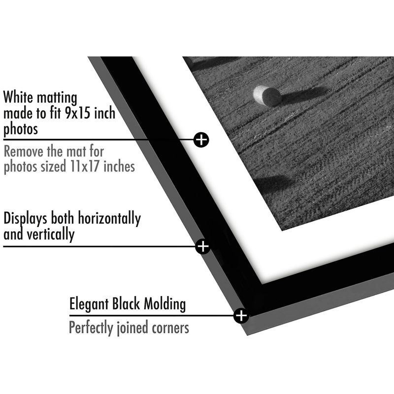 Americanflat 11x17 Picture Frame with Polished Plexiglass, Set of 5, Use as 9x15 Frame with Mat or 11x17 Frame Without Mat, Galleria Collection,Black
