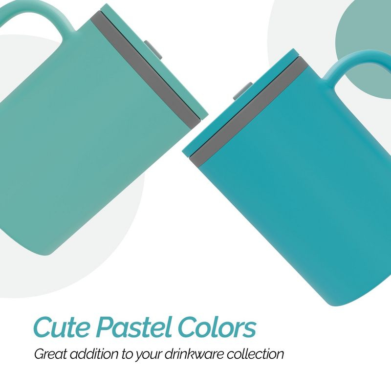 Copco Iconic 16oz Double Wall Insulated Desk Mug with Lid and Handle, Set of 2, BPA-Free Reusable Plastic, Spill-Proof, Wide Mouth (Aqua/Mint)