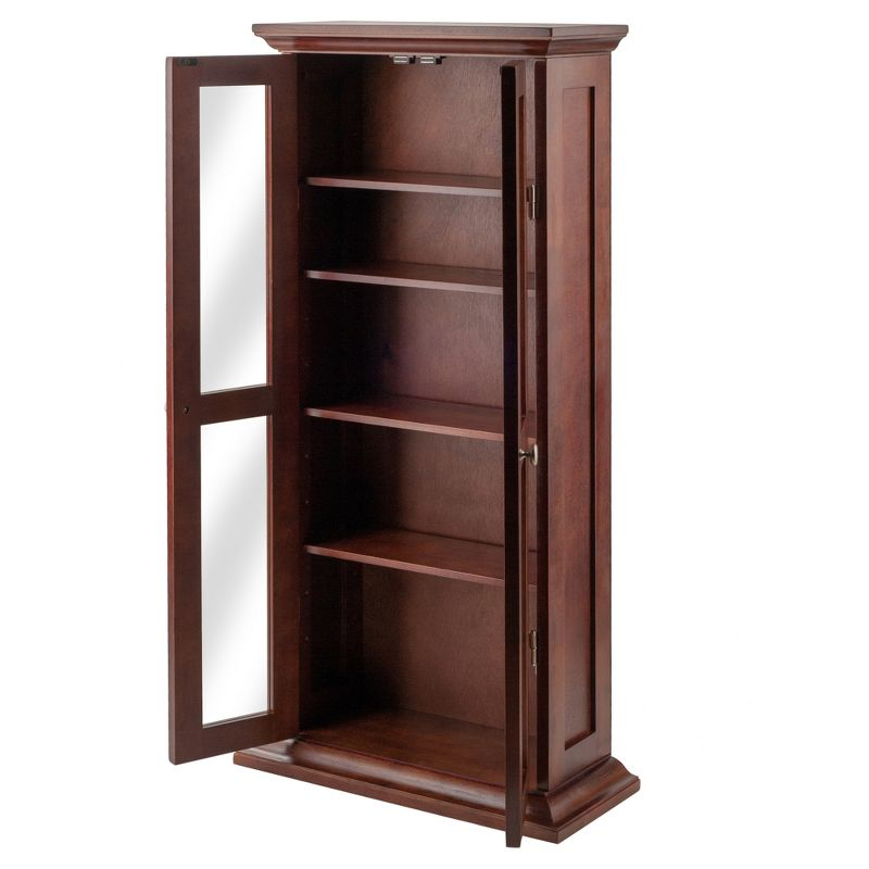 Dvd-Cd Cabinet - Antique Walnut - Winsome: Multimedia Storage, Glass Doors, 4 Adjustable Shelves