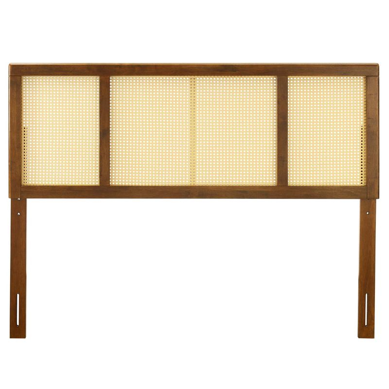 Modway Delmare Cane Headboard – King Size Woven Rattan Accent Panel with Natural Wood Frame and Mid-Century Style