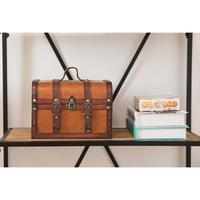 Vintiquewise Decorative Wood Leather Treasure Box - Large Trunk