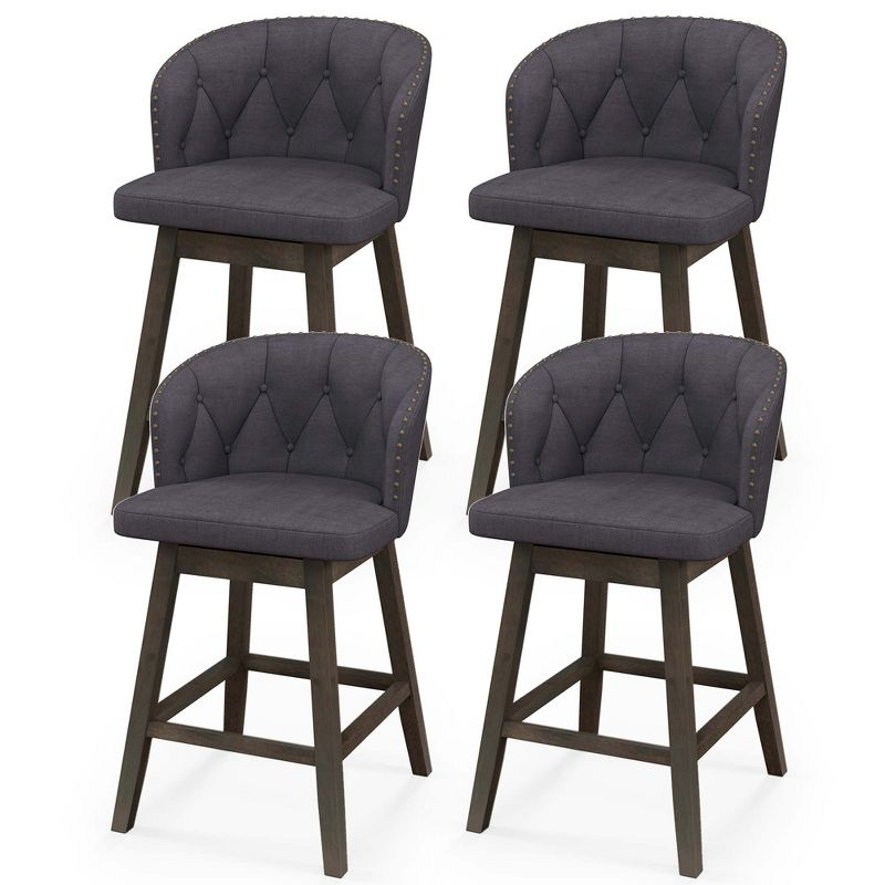 Costway 4 PCS Counter Height Bar Stools Fabric Upholstered Island Stools with 360° Swivel Seat Gray