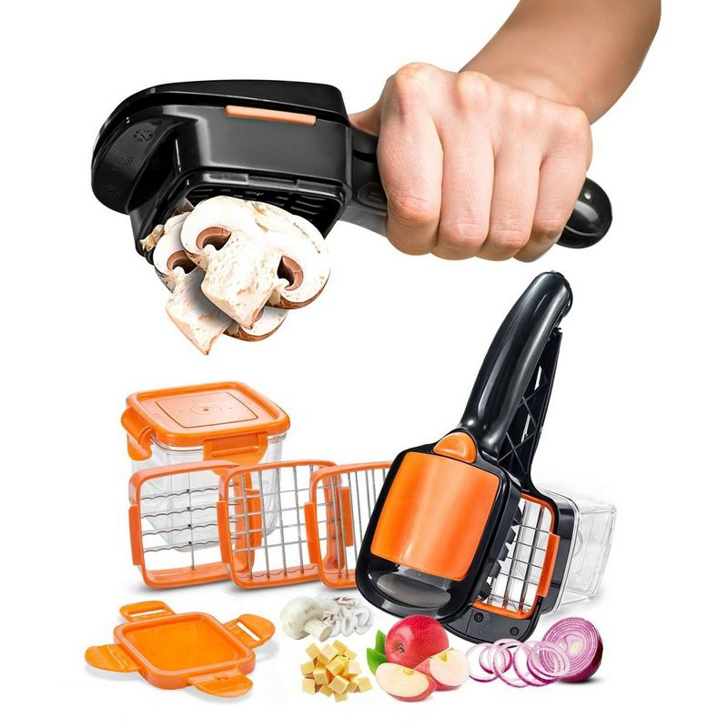NutriChopper Black Handheld Vegetable and Fruit Chopper with 4 Stainless Steel Blades & Catch Container