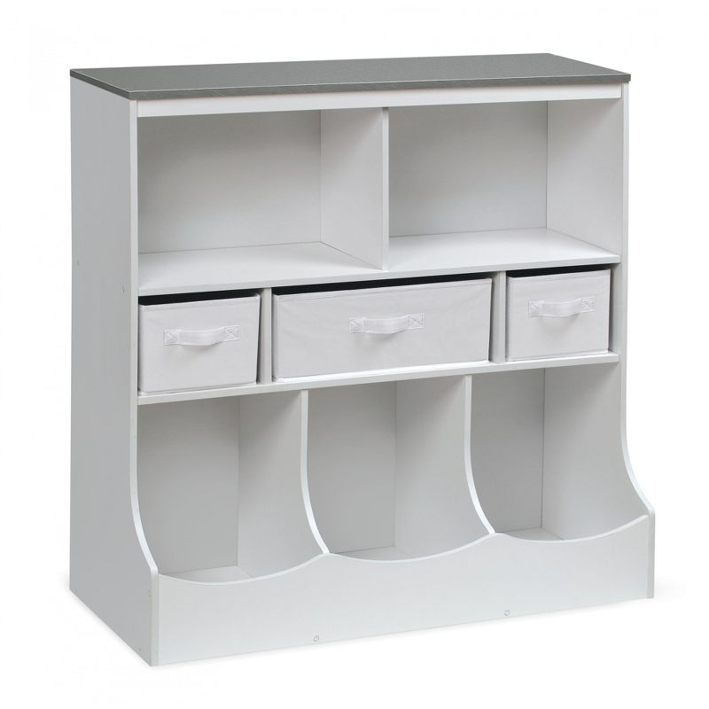 Badger Basket Combo Bin Storage Unit with Three Baskets - Solid White/Woodgrain Gray