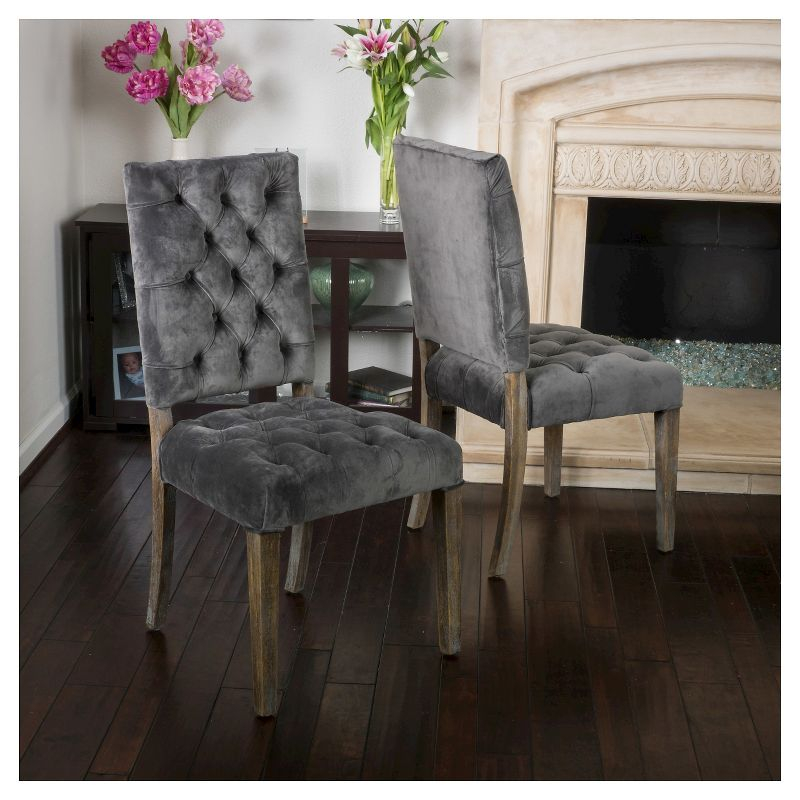 Set of 2 Saltillo New Velvet Dining Chair Charcoal - Christopher Knight Home: Upholstered, Button Tufted