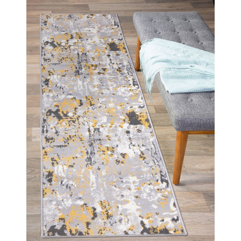 World Rug Gallery Distressed Modern Abstract Area Rug - Yellow 2' x 7'
