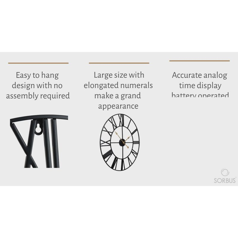 Sorbus Large Wall Clock for Living Room Decor - Roman Numeral Wall Clock for Kitchen - 16 inch Wall Clock Decorative (Silver)