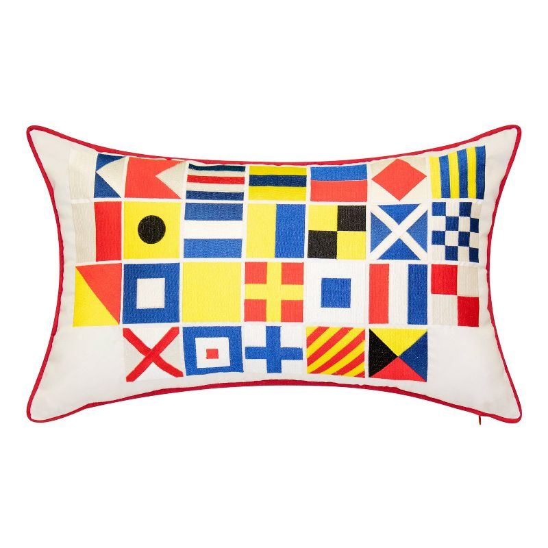 Embroidered Nautical Flags Rectangular Indoor/Outdoor Throw Pillow - Edie@Home: Weather-Resistant, Oxford Fabric, Zippered