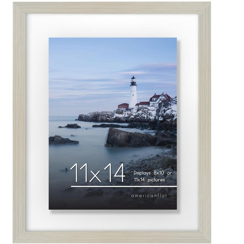 Americanflat 11x14 Floating Frame in Light WOOD with Polished Glass and Hanging Hardware Included - Also Use 8x10 or 5x7 Photos for Floating Effect