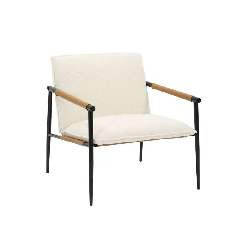Nathan James Metal Accent Chair Boucle Fabric: Upholstered Lounge Armchair for Bedroom, Cotton & Faux Leather