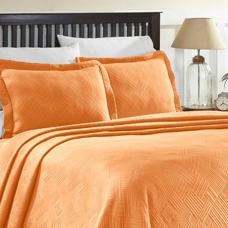 Geometric Fret Cotton Matelasse Decorative Bedspread and Pillow Sham Set, Twin, Salmon - Blue Nile Mills