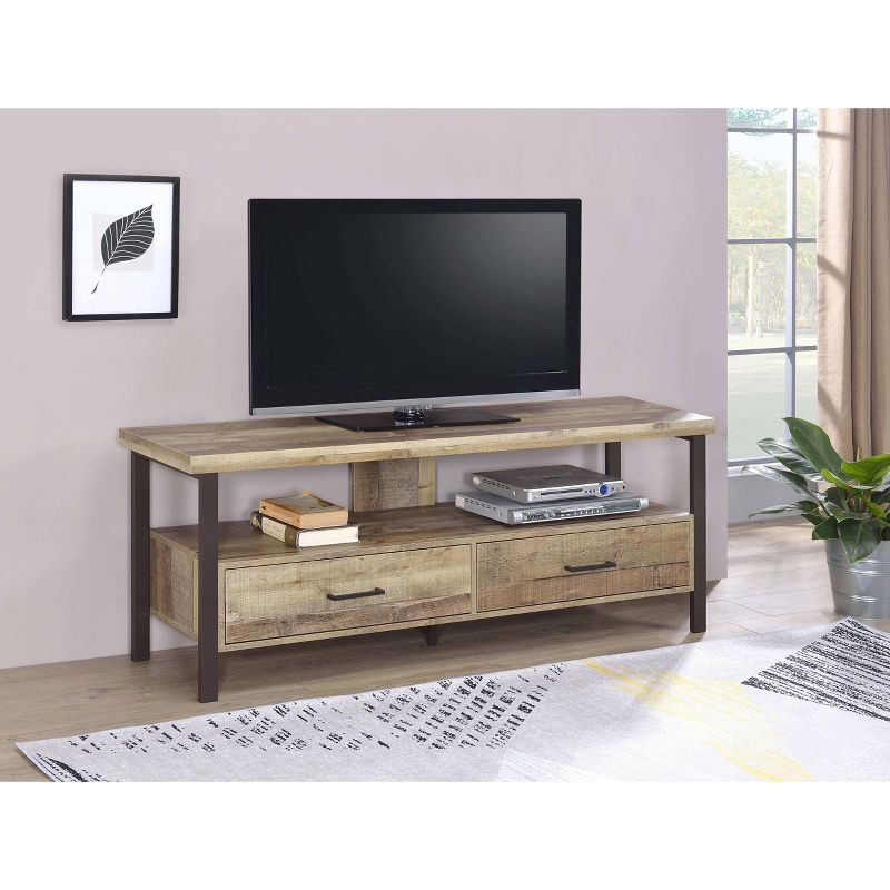 Morello 2 Drawer TV Stand for TVs up to 65" Weathered Pine - Coaster: Rustic Style, Melamine Veneer, MDF Frame