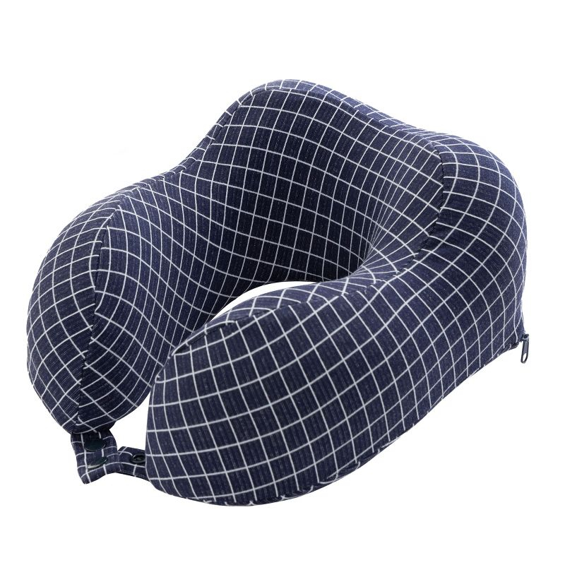 Travel Pillow - Memory Foam Pillow with Washable Cover - Neck Pillows for Sleeping on Airplanes, Trains, Cars, and Buses by Home-Complete (Navy)