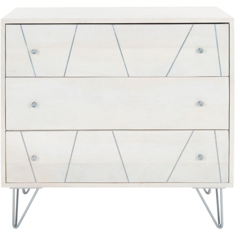 Marigold 3 Drawer Chest - White Washed/Silver - Safavieh
