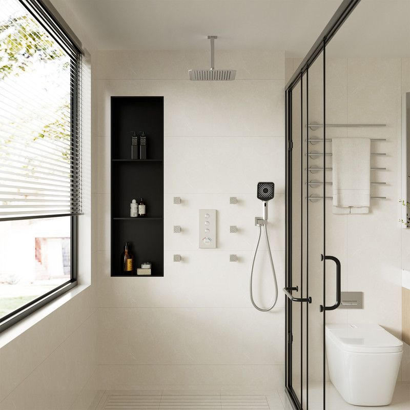CASAINC 12'' Ceiling Mounted Square Shower System with Handheld Sprayer & 6 Body Jets, Brushed Nickel