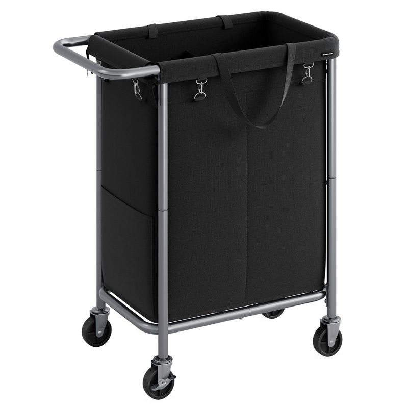 Laundry Basket with Wheels, 2-Section Rolling Laundry Hamper, 37 Gallons (140L)Ink Black