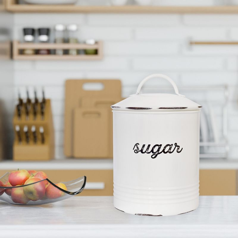 AuldHome Design Enamelware White Sugar Canister; Rustic Farmhouse Style Kitchen Storage
